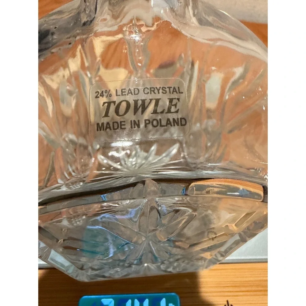 Towle 24% Lead Crystal Decanter Square Whiskey Bottle Made in Poland Stopper